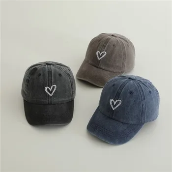 New Baby Embroidery Love Baseball Hats Retro Boy Girl Sunscreen Hat Solid Children Peaked Cap Outdoor Vacation Kids Cotton Caps 1