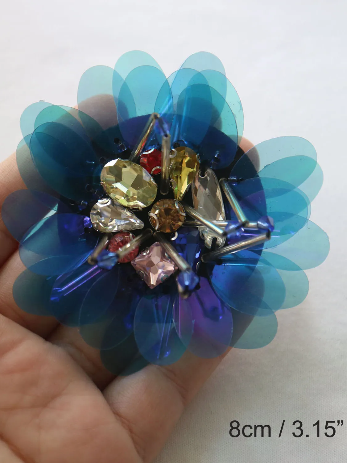 20 Toppe Fiore Bianco Perla Con Strass E Perline - 5 Cm - Applique Da Cucire Per Abbigliamento E Fai Da Te