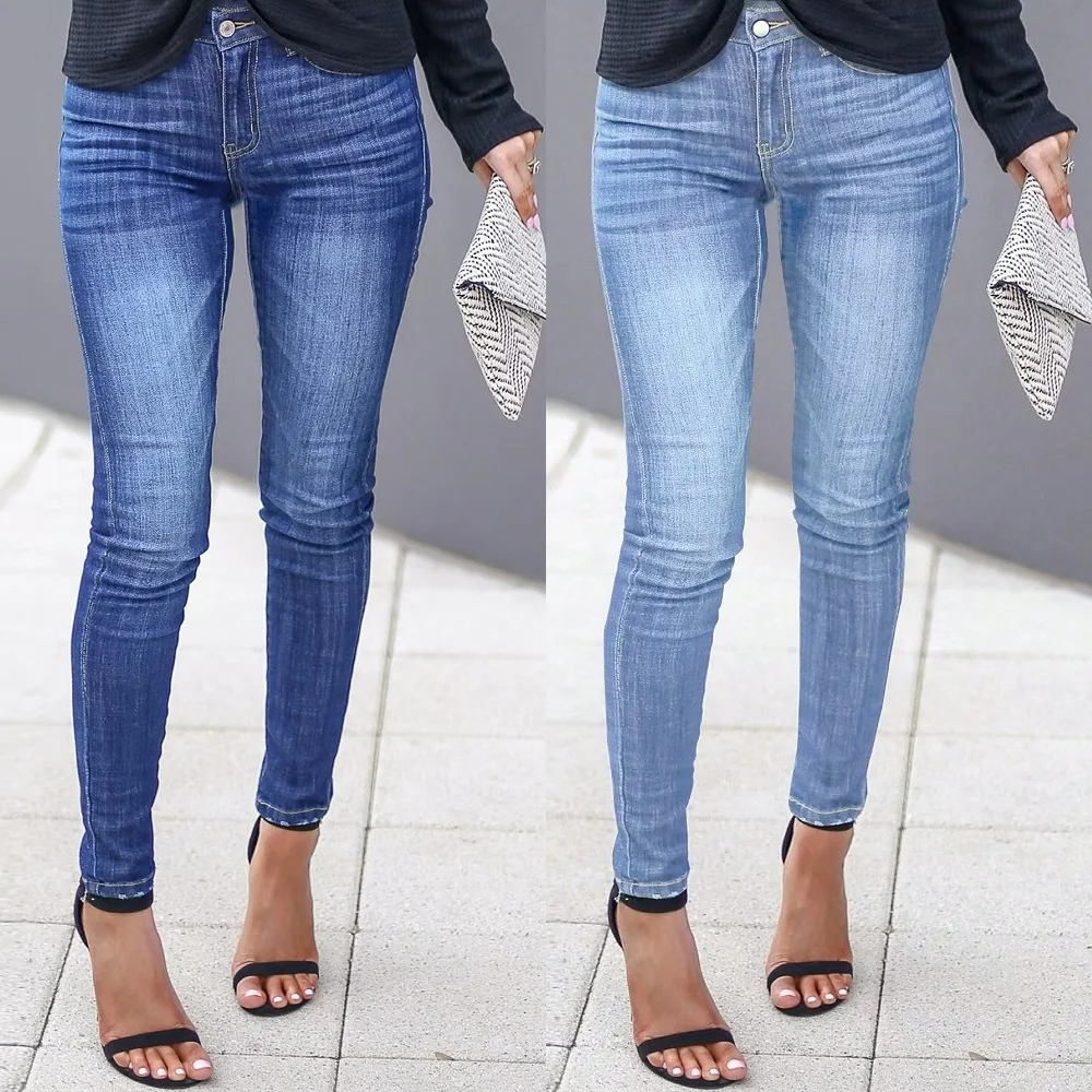 Women Newest Slim Stretch Jeans Solid Color Skinny Pencil Pants Ladies Full Length Denim Jeans 1