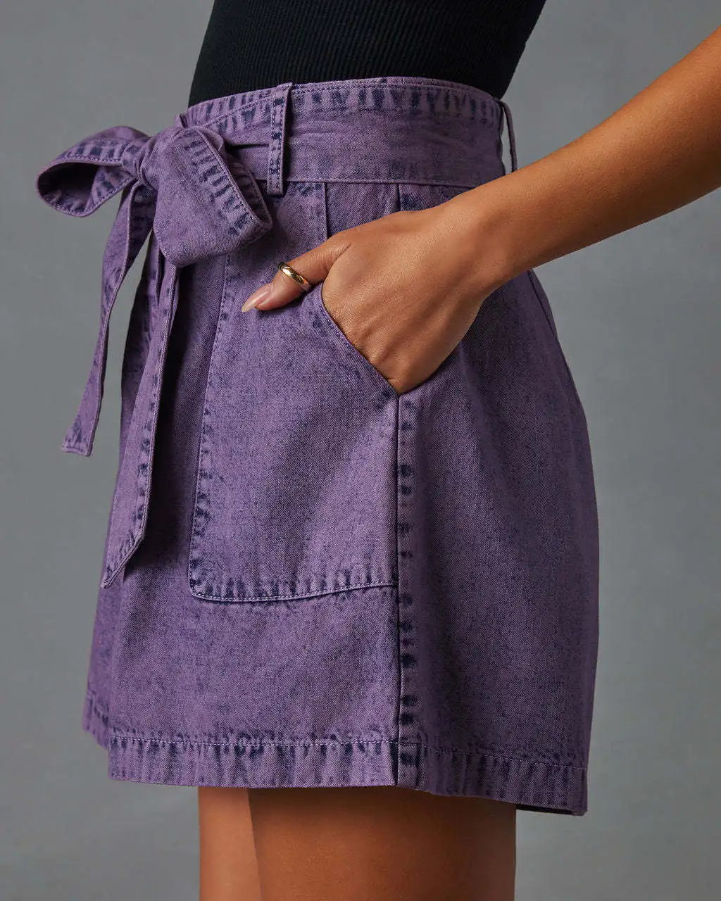 Women's Elastic High Waist Straight Buckle Drawstring Jeans Shorts Women's Summer Personalized Street Loose Lace Wide Leg Shorts