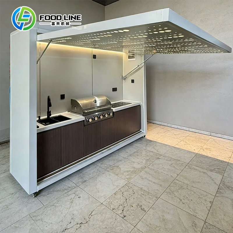 Mobili da Cucina per Esterni, Set Cucina da Esterno con BBQ e Lavello Frigorifero, Cucina Pieghevole da Esterno - immagine 4