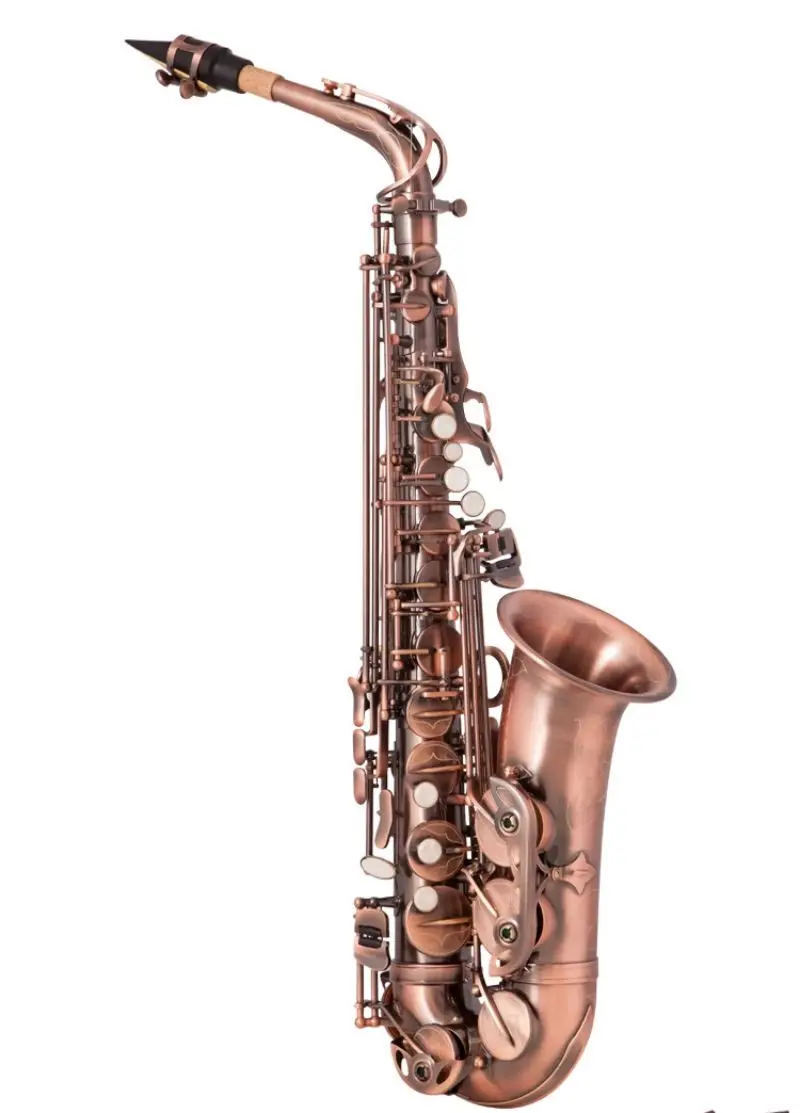 

High Grade Red Bronze Bent Eb Alto Saxophone E-flat Sax Carved Pattern Woodwind Instrument with Carry Case