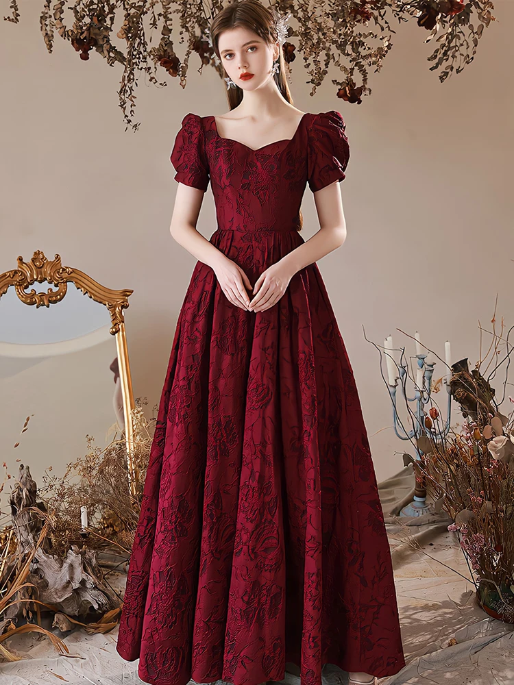WineRedLaceShortSleeveEveningDressesForWeddingPartyElegant