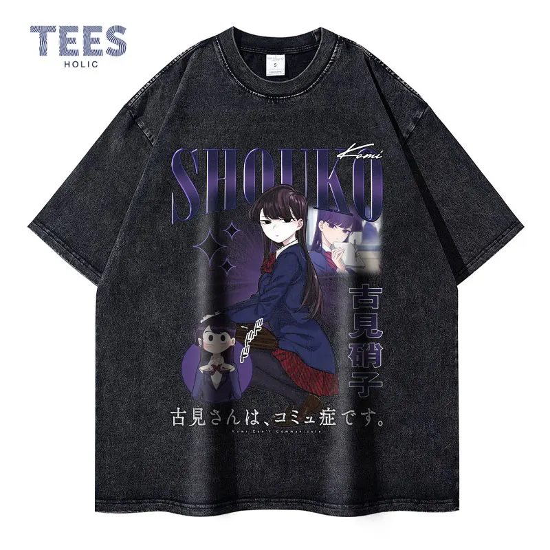 

Komi Shouko T-shirts Cute Vintage Washed Anime Komi Cant Communicate T Shirt Oversized Streetwear Retro Manga Tops Tees Girls