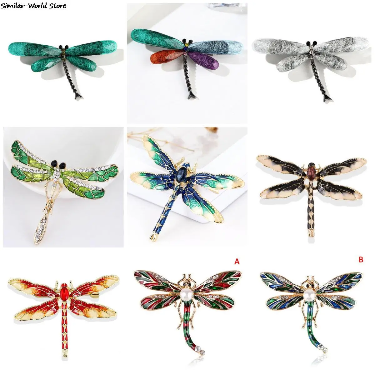 LouiseEvel215 Painted Dragonfly Brooch Pin Charming Imitation Pearl Large Insect Dress Clip Rhinestone Women Banquet Weddings Accessories 