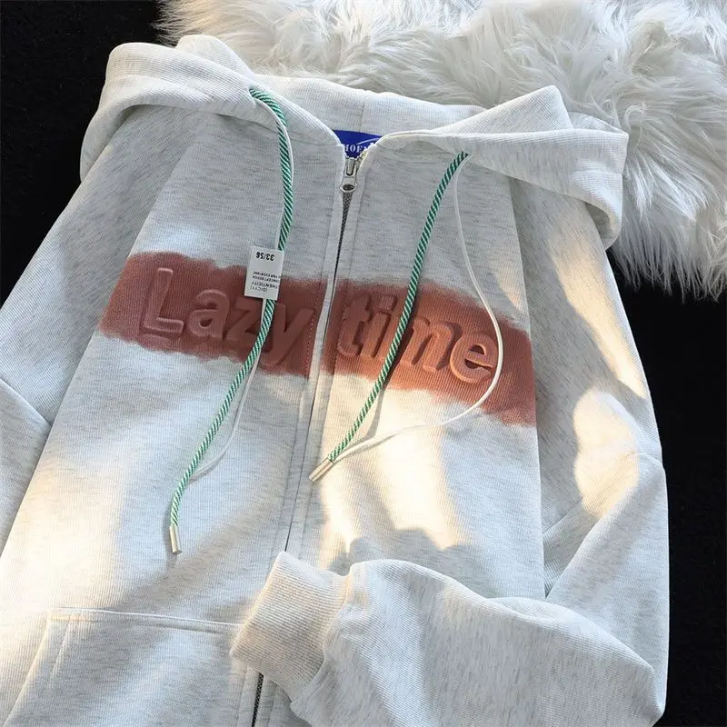 High Quality 3D letter zip up hoodie Street loose sweater Korean loose couple oversized hoodie y2k goth winter clothes women