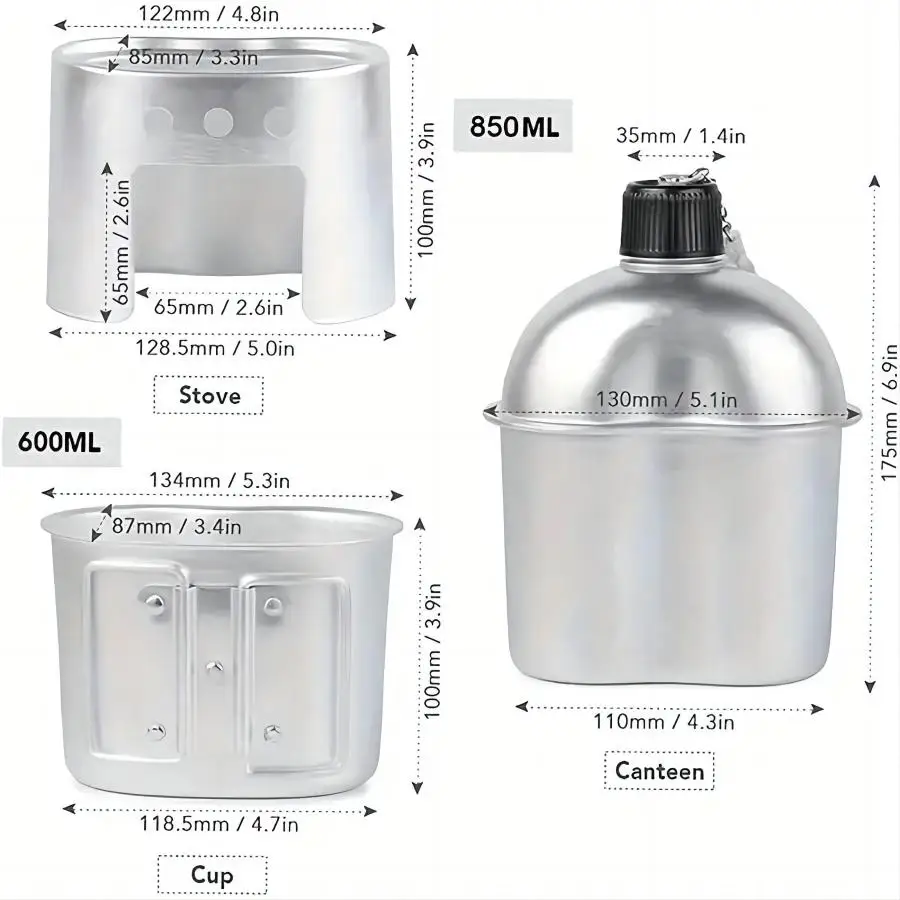 Description Picture 4 of item1 Set, Aluminum Water Canteen Cup And Storage Pouch, Portable Water Bottle For Outdoor Sport Camping Hiking Travel