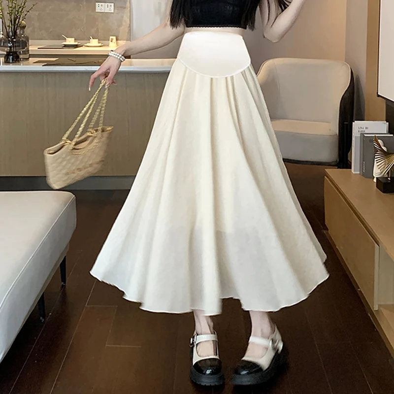 Summer Thin Ice Cool Linen Maternity Skirts Elastic Waist Belly A Line Bottoms Clothes for Pregnant Women During Pregnancy