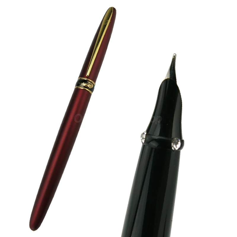 Crocodile 215 Classic Red Metal Thin Hooded Fine Nib Fountain Pen Gold Trim Office School Writing Gift Pen Accessory