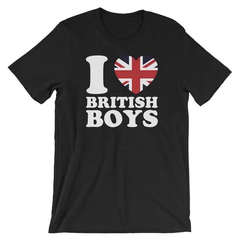 I Love British Boys Union Jack Heart T Shirt Regno Unito Gran Bretagna Flag Pride Best Souvenir Maniche Lunghe O Corte