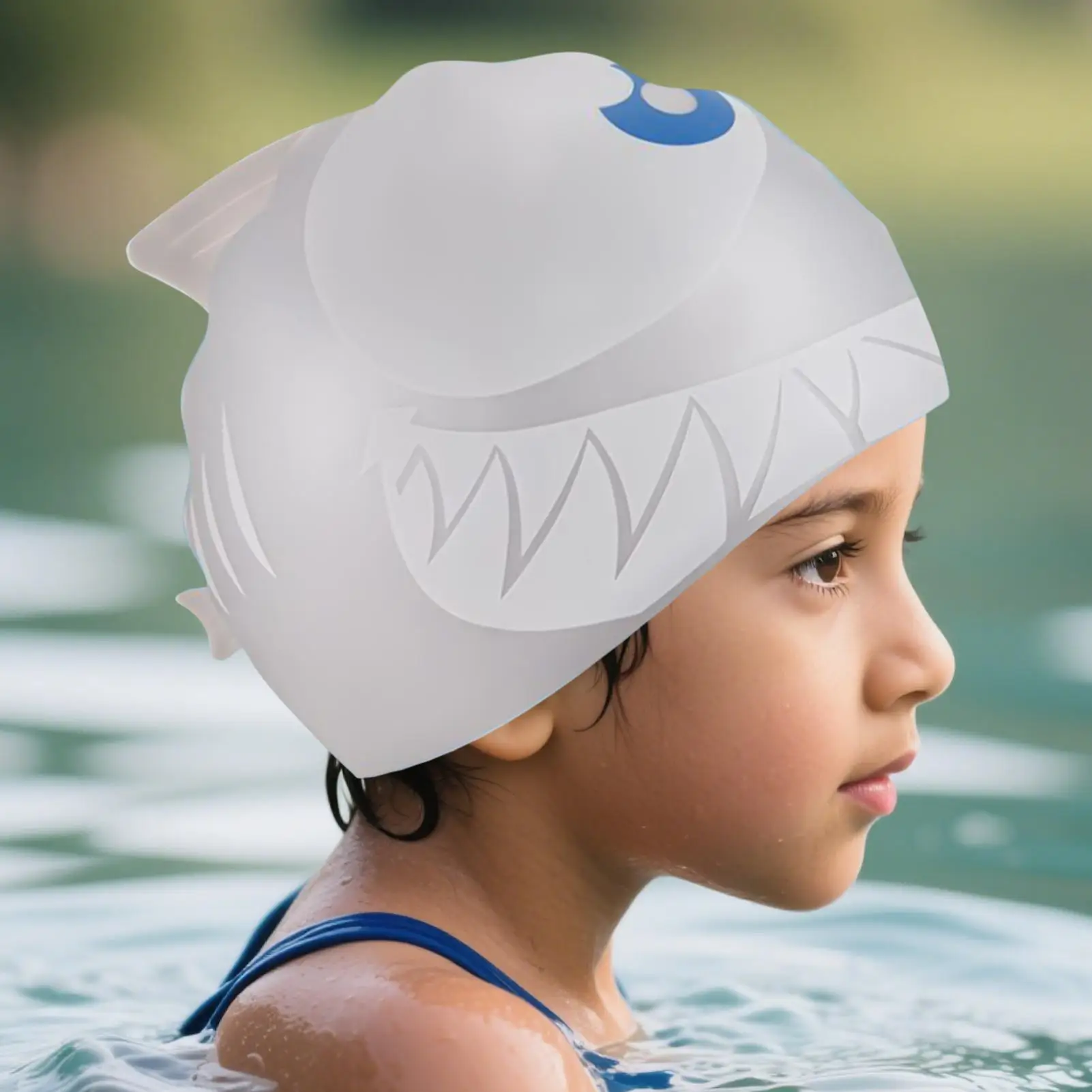 Swimming Caps Swim Hat Cartoon Fish Shark Silicone Waterproof Summer Pool Ear Protector For Girl Boy Baby Kids Children