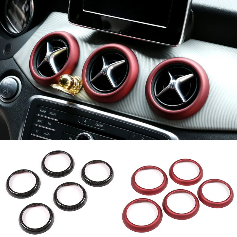 

5* Carbon Fiber Color Center Dashboard Air Vent Outlet Trim Ring For Mercedes-Benz A CLA GLA Class C117 X156 W176 13-19