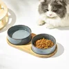 Dog Bowl Ceramic Matte Pet Bowl Cervical Spine Protector Anti Knock Over Wooden Tray Pet Feeding Supplies Cat Accessories 2
