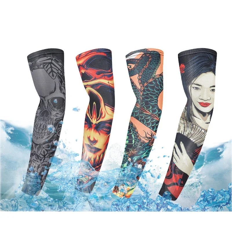 2PCS Breathable UV Protective Tattoo Arm Sleeve Driving Running Vissen Fietsen Mouwen Basketball Cover Skull Fishing Arm Sleeves 2