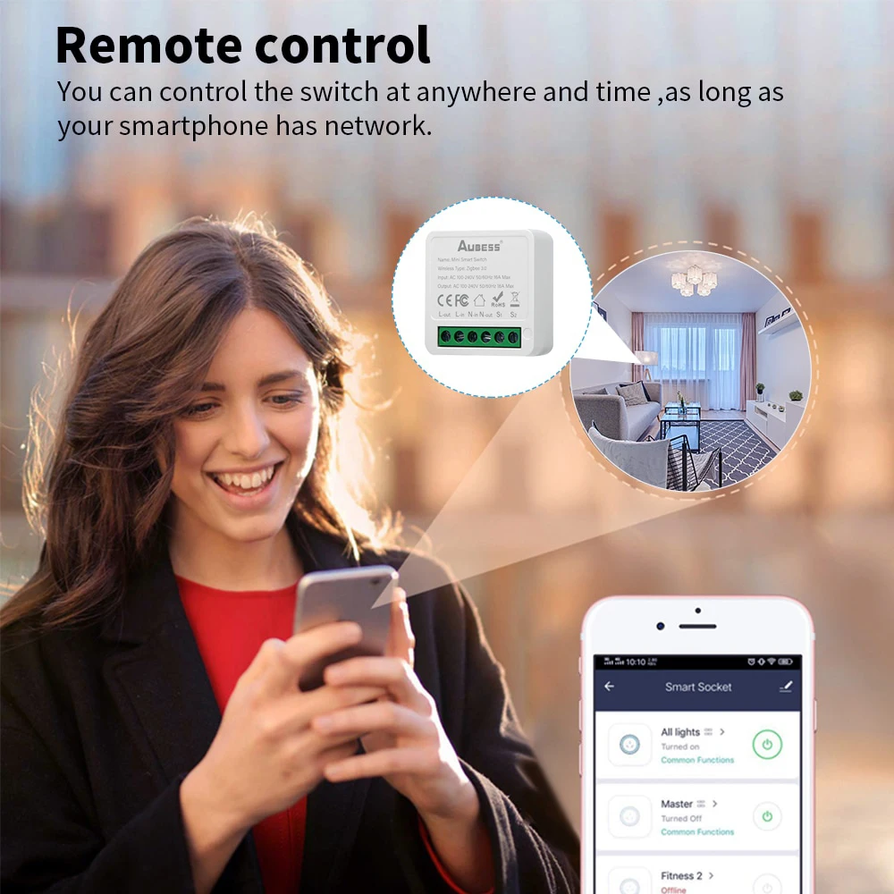 Tuya Zigbee 3.0 Mini DIY 16A Smart Switch 2 Way Smart Home Control Automation Module Via Alexa Google Home Alice Life App