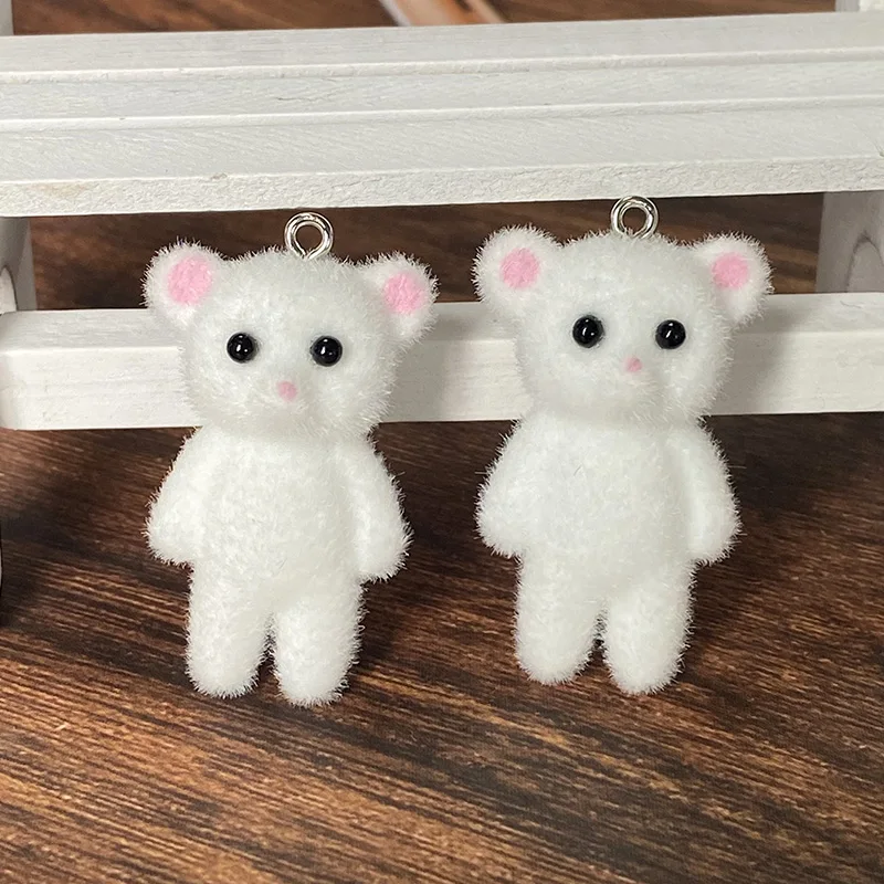 6Pcs Kawaii Fluffy Small White Bear Bag Keychain Charm Lovely