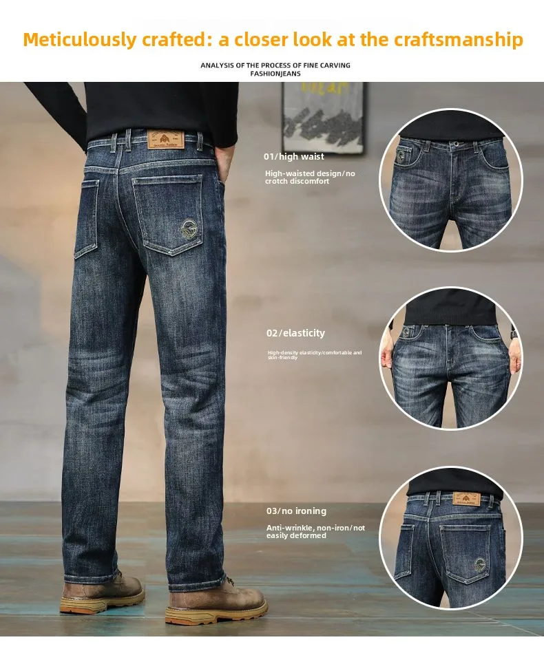 Men’s high‑waist vintage blue stretch Big Bull jeans with straight‑leg fit 002