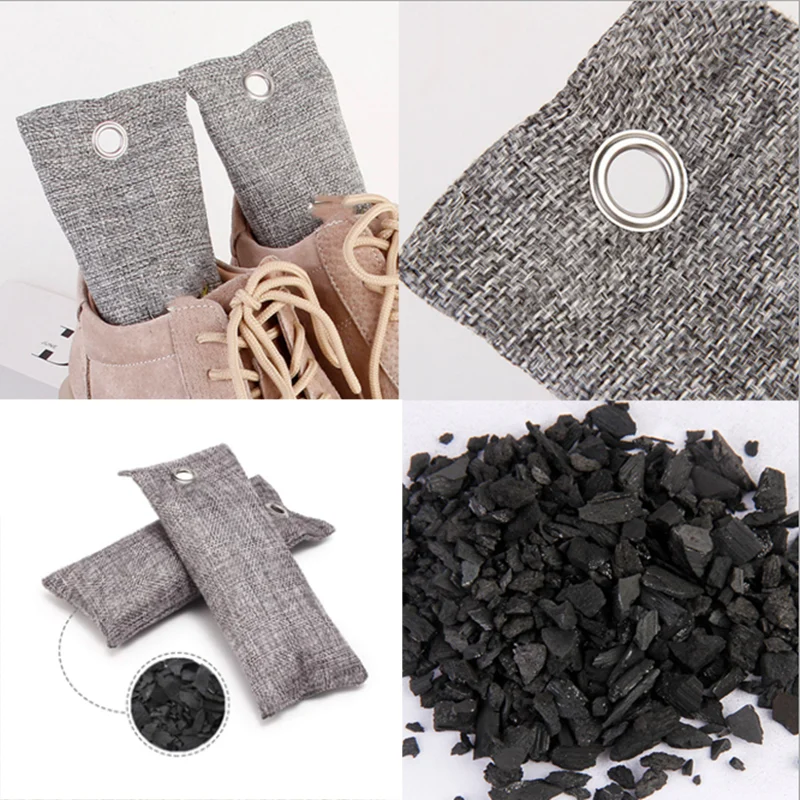 2 Pcs Bamboo Charcoal Bags 80g Natural Air Purifier Shoes Deodorizer Odor Eliminator Activated Car Closet Charcoal Odor Absorber