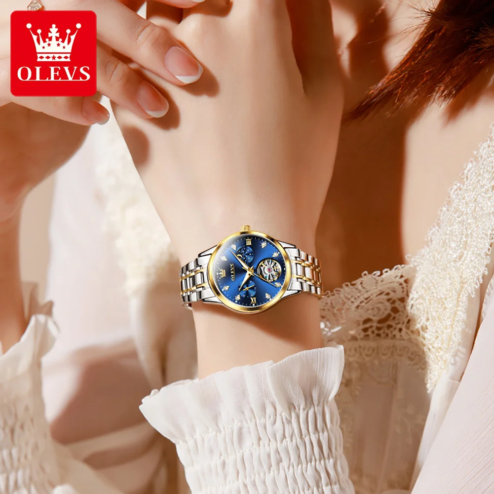 OLEVS 6608 Automatic Mechanical Watch For Women Deep Waterproof Luminous Moon Phase Hand Clock Original Luxury Women's Watches 4
