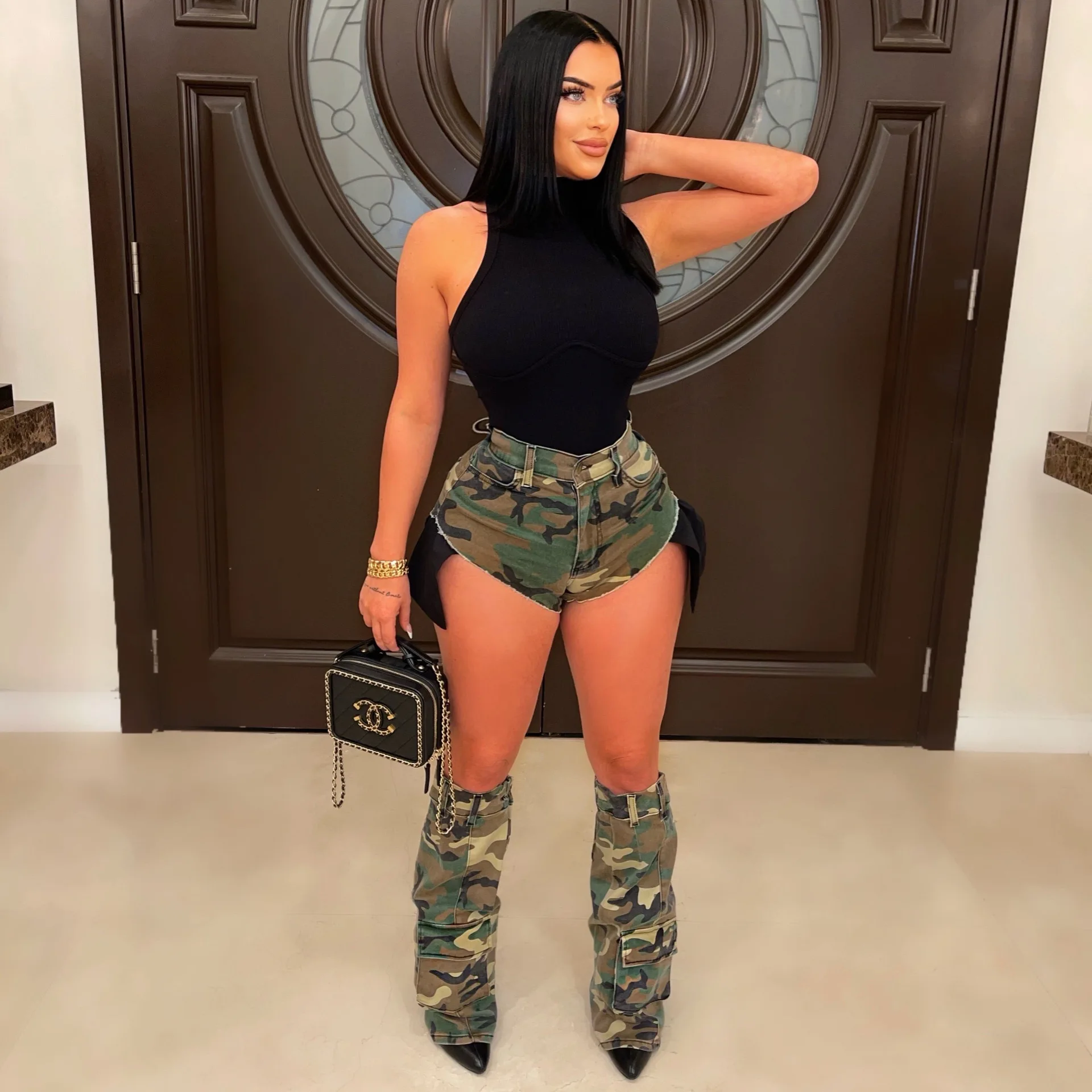 

Cargo Shorts Women High Waist Summer Pockets Suits with Boot Covers 2023 Y2K Fashion Streetwear Camouflage Short Pants Outfits