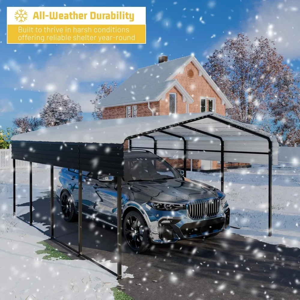 Metal Carport 10 * 15 FT with Enhanced Base Galvanized Steel Roof for Car, Pickup, Boat and Tractors Shelter Outdoor