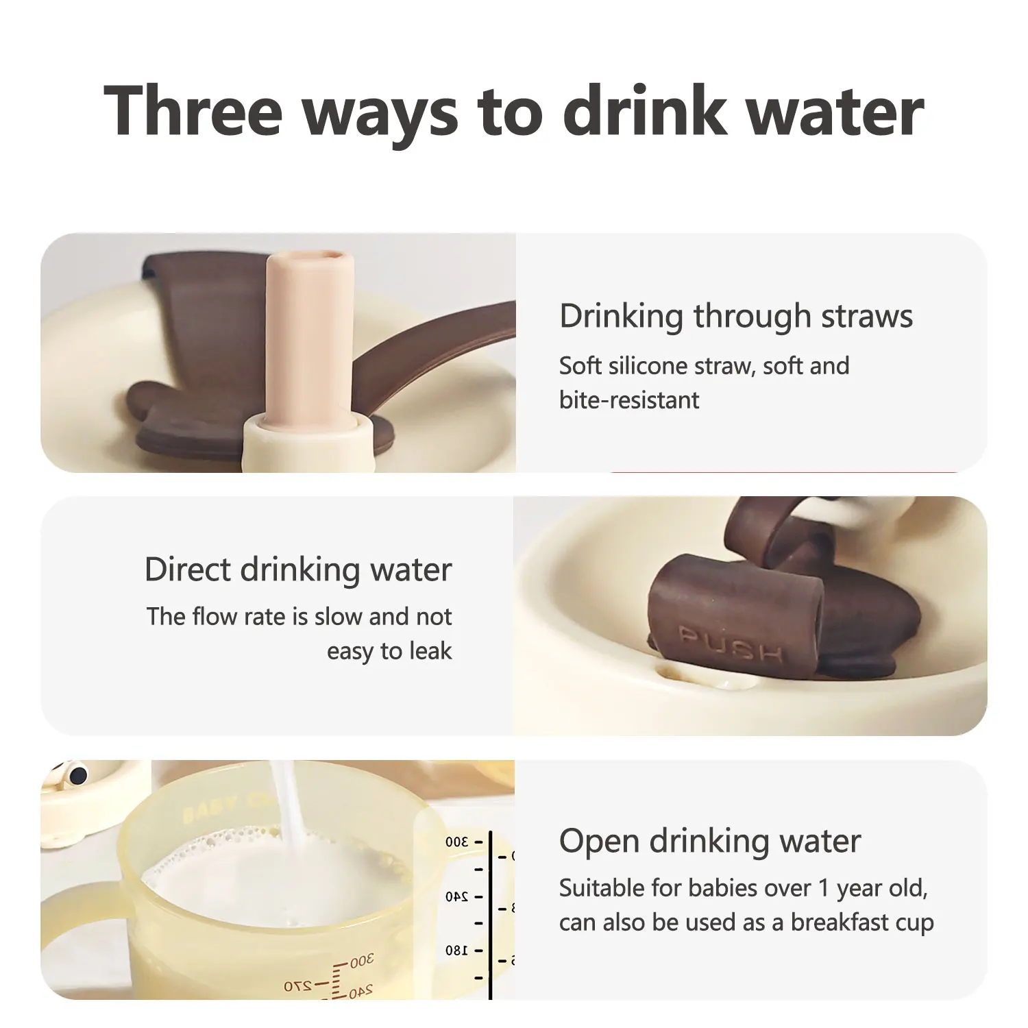 300ML baby large-capacity milk cup, breakfast cup, water food-grade PP material, drop-proof and leak-proof, clear scale