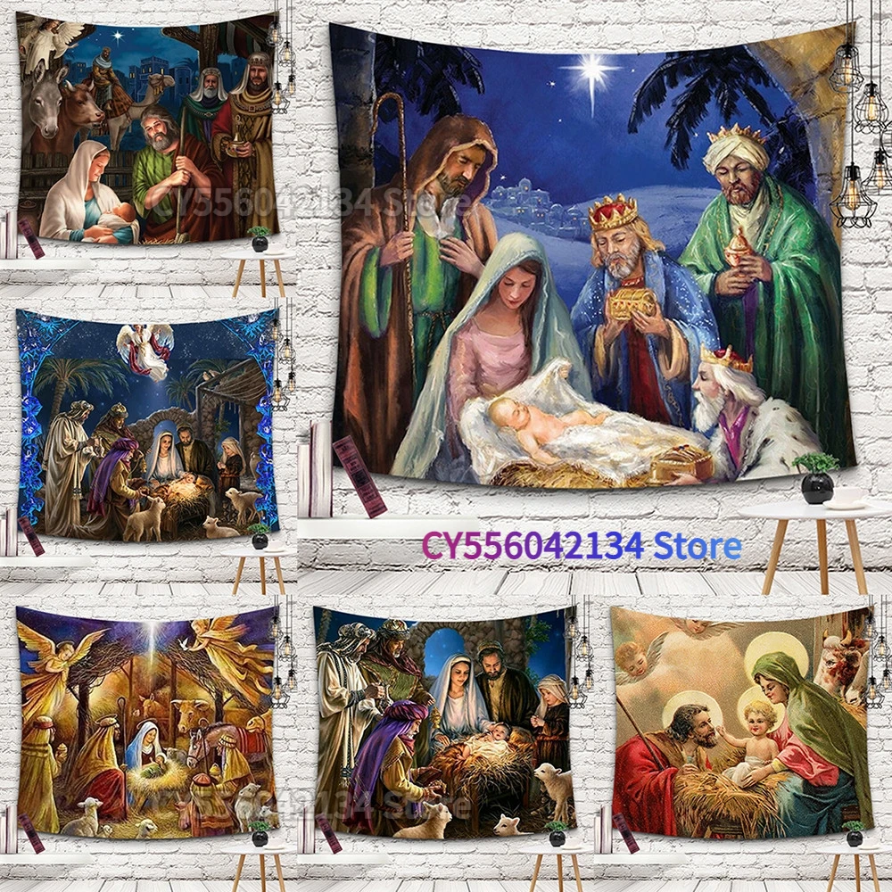 1PC Nativity Tapestries Wall Blanket Baby Jesus Printed Beach Towels