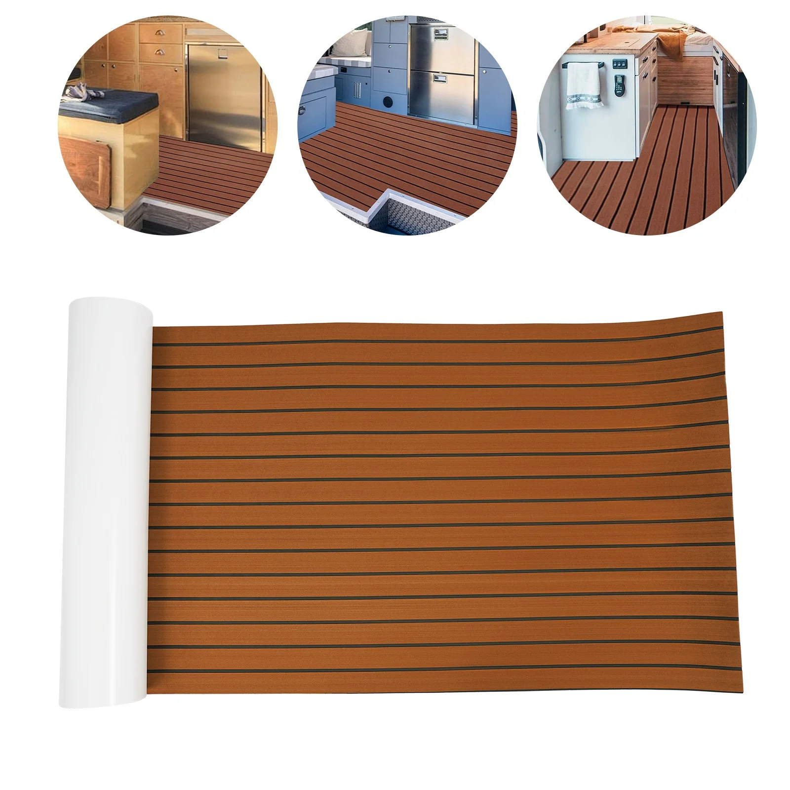 240x90cm EVA Foam Teak Floor Mat 6mm Thick Anti-Slip Self-Adhesive Pad Cuttable Waterproof Marine Carpet Boat Deck RV Yacht