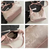Sweet Embroidery Shoulder Bag Nylon Texture Pearl Pendant Crossbody Bag Small Bucket Handbag Women Girl - Image 4