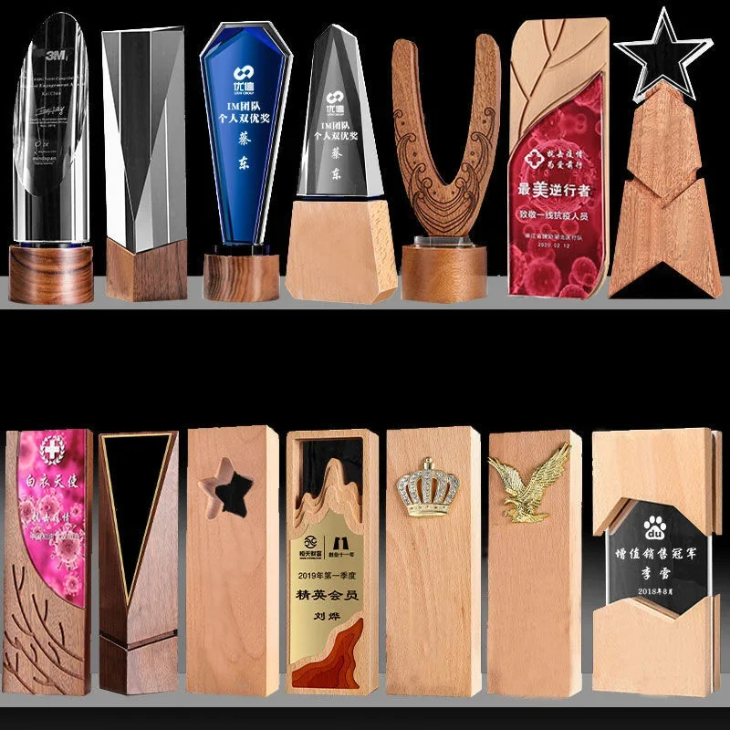 Customized Creative Crystal Solid Wood Trophy, Sports, Music, Award, Business, Events, Gifts, Home Decoration, High-end, 1Pc