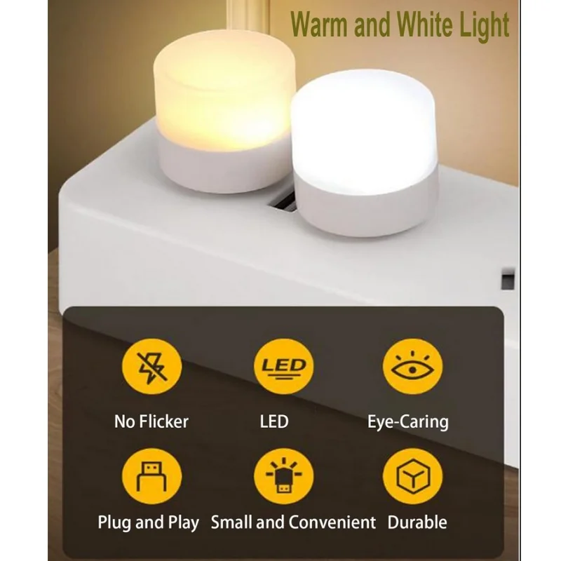 USB Night Light Mini LED Night Light USB Plug Lamp Power Bank Charging Book Lights Small Round Reading mini led night light