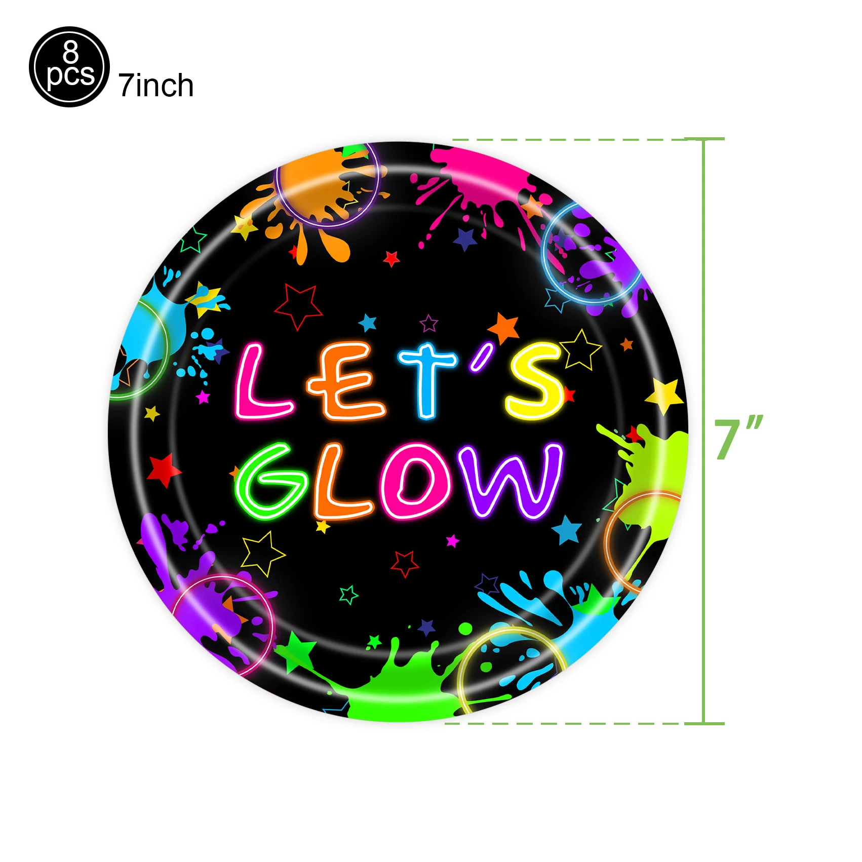 Neon Glow Birthday Party Supplies - Disposable Plates Napkins  Cups for Kids