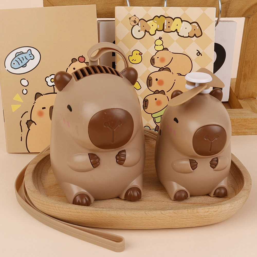 Type C Capybara Fan Mini Cartoon Bladed/Bladeless Neck Hanging Fans Portable Summer Silent Cooling Power Bank with Lanyard