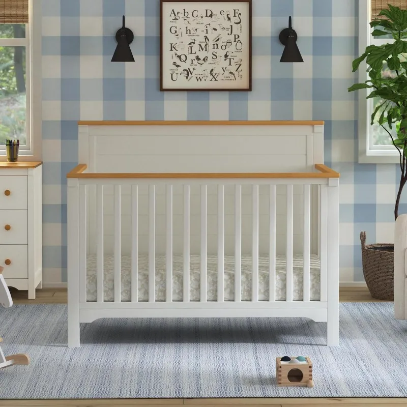 4-in-1 Convertible Crib in Light Sage and Honey, GREENGUARD Gold Certified 6