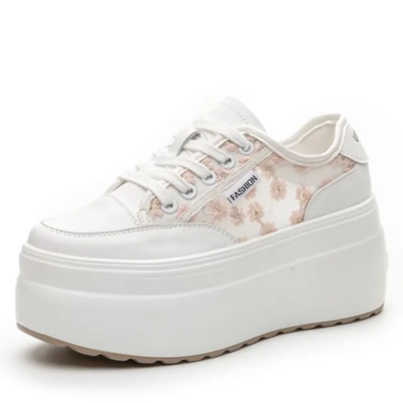 

Женские кроссовки на танкетке 8 см, дышащие сетчатые, из натуральной кожи, с вышивкой, на толстой подошве, летние сандалии