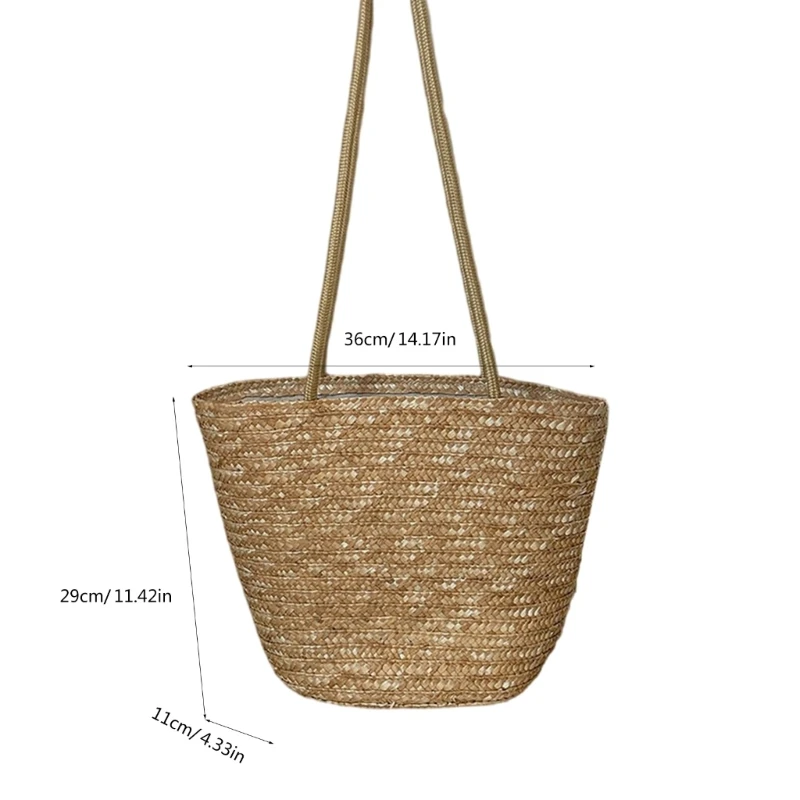 French Large Capacity Straw Bag Handbag Shoulder Bag for Beach Vacations