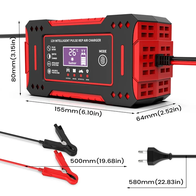 Charger Car and Motorcycle Battery Charging Unit Lead-Acid Battery Repair LCD Display 6A 12V Intelligent Car Battery 2