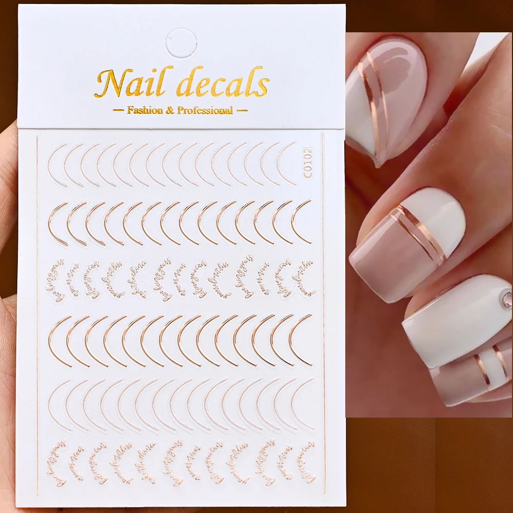 Dornail 6 Sheets Gold Silver Curve Stripe Lines Nail Stickers Rose Gold  Metallic Line Self-Adhesive Nail Decals Striping Tape Nail Designs Nail  Accessories Nail Art Decorations