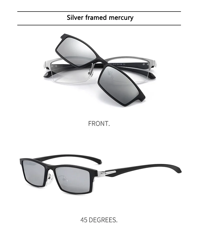 Magnetische Sonnenbrille für Herren, Clip-on-Brille, männlich, 0 Dioptrien, medizinische Brille für Herren, metallischer rechteckiger optischer Myopierahmen – Detail 15