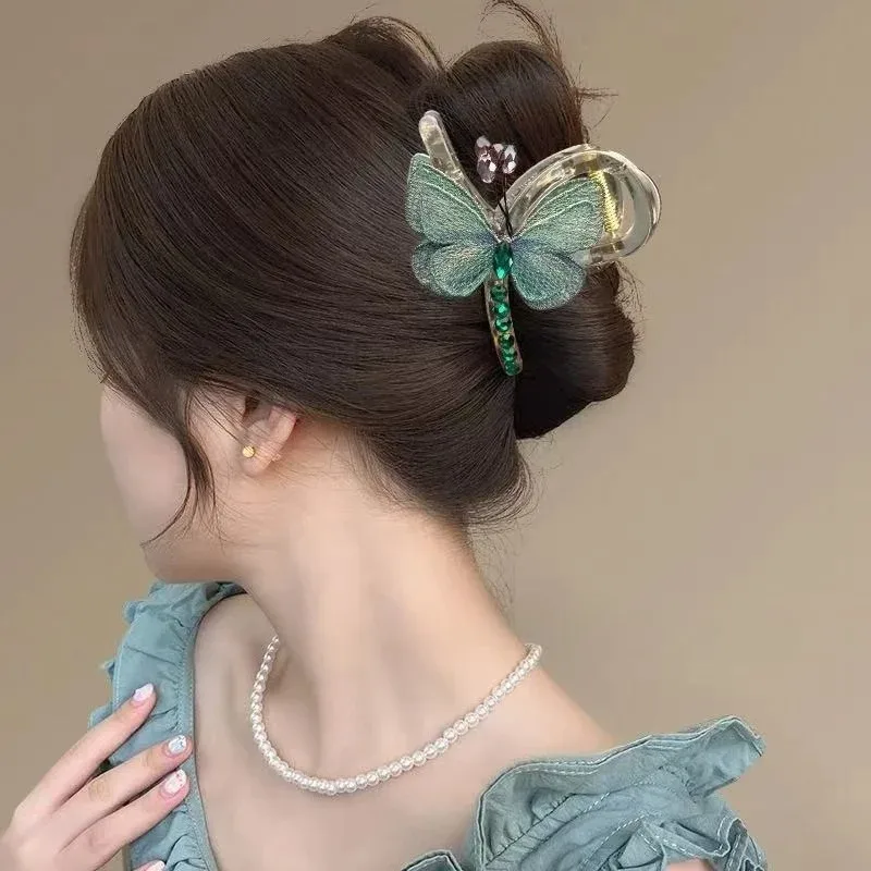 Sweet Embroidery Butterfly Hair Claw Acrylic Claw Clips Elegant Hair Clips INS Hair Accessories for Women Girls