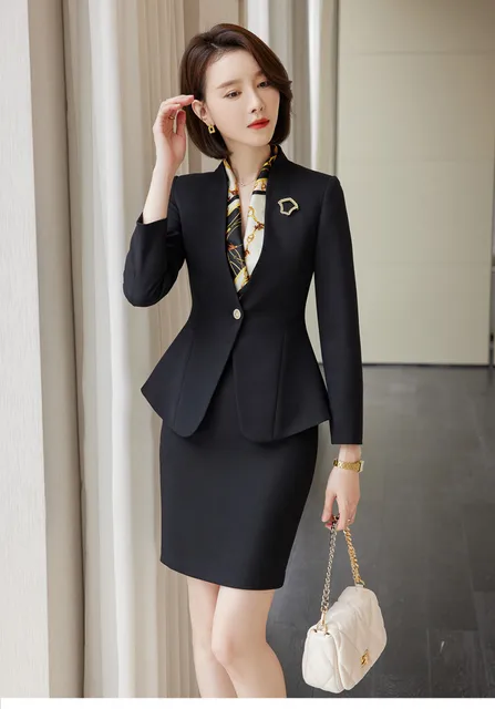 Completo Donna Elegante 2 Pezzi | Giacca E Gonna Da Ufficio | Tinta Unita - Foto 3