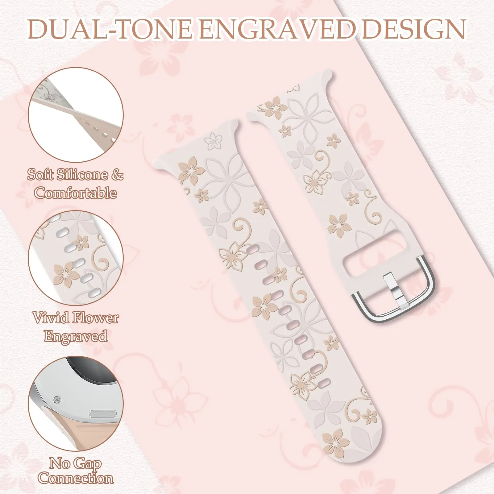 Two-Tone Flower Engraved Silicone Wristband