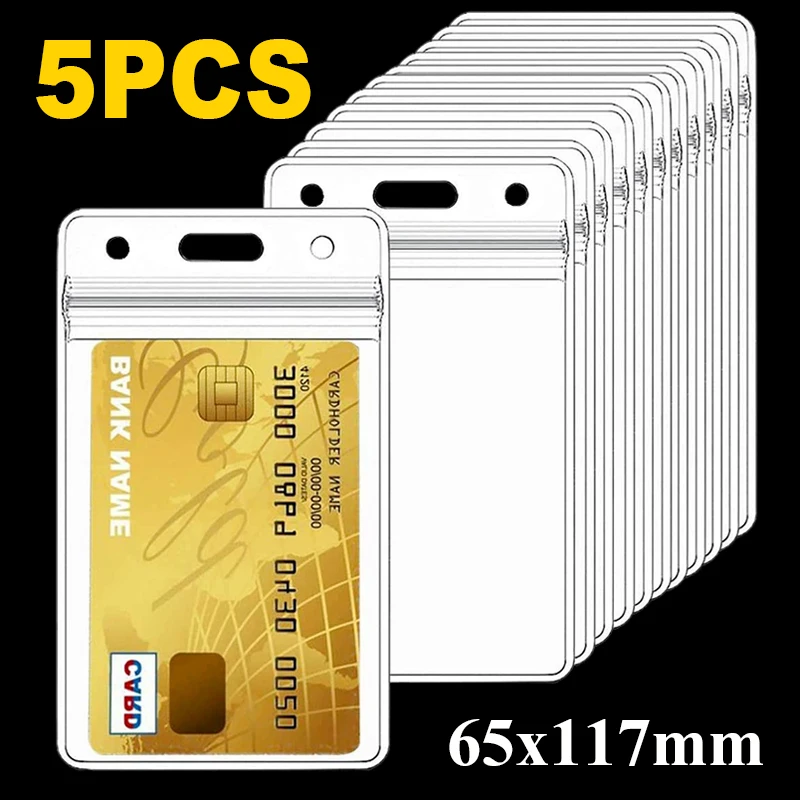 

1/5Pcs Transparent Card Covers Storage Cover Waterproof Chest Card Pockets Plastic Vertical Zipper ID Card Badge Holder Pockets