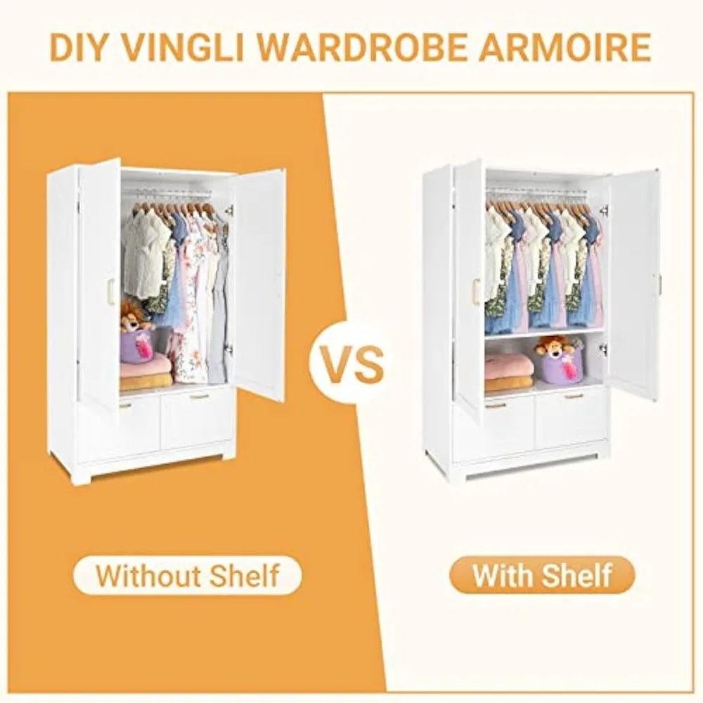 Wide Armoire Wardrobe Closet with Adjustable Shelves and Drawers, Freestanding Closet Wardrobe Cabinet, Bedroom Armoires 3