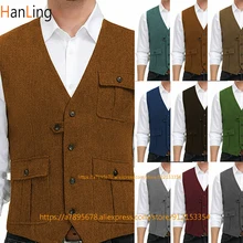 

Men's Herringbone Suit Vest Hunting Western Denim Jacket Steampunk Waistcoat желетка мужские