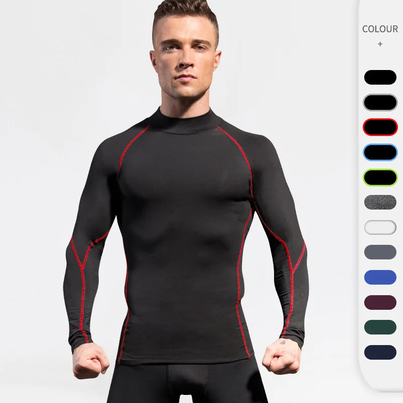 

Men's High Neck Fitness Long Sleeve PRO Sports Running Long Sleeve T-Shirt Fall Winter Stretch Quick Dry Stand Collar Sweatshirt