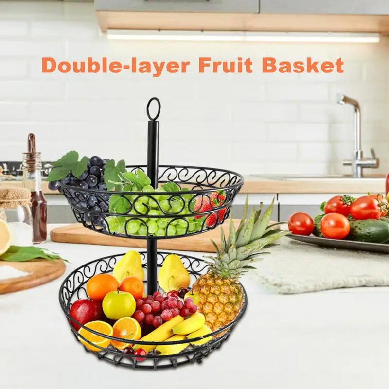 

Fruit Bowl For Kitchen Counter Detachable Black Tier Fruit Basket With Banana Hanger Large Capacity Fruit Bowl For Kitchen