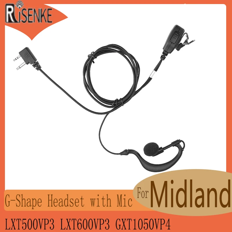 RISENKE-G-Shape Earpiece Headset with Mic, Compatible with Midland, LXT500VP3, LXT600VP3, GXT1050VP4, Radio Walkie Talkie risenke lxt500vp3 earpiece compatible for midland lxt600vp3 gxt1050vp4 gxt1000vp4 radio g shape walkie talkie headset with mic