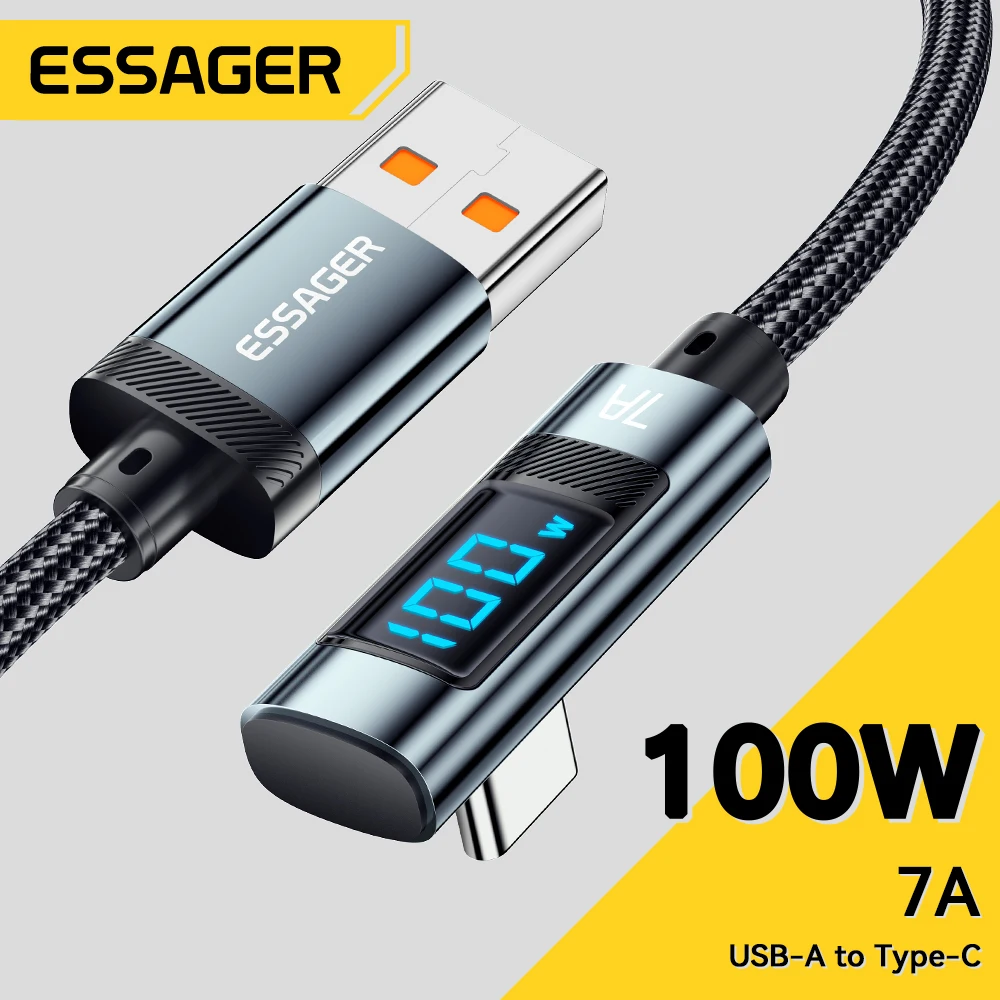 Essager-Cabo de exibição digital tipo C cotovelo USB, carga rápida, cabo de dados para Huawei Mate60 Pro, Samsung, Xiaomi, 7A