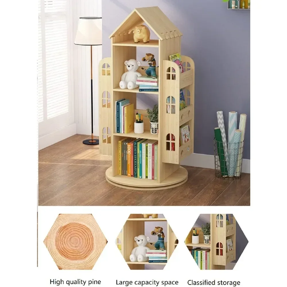 Rotating Bookshelf 360 Display Floor Standing Bookcase Storage Rack Children's Bookshelf,  Storage Book Display Case Bookrack 3